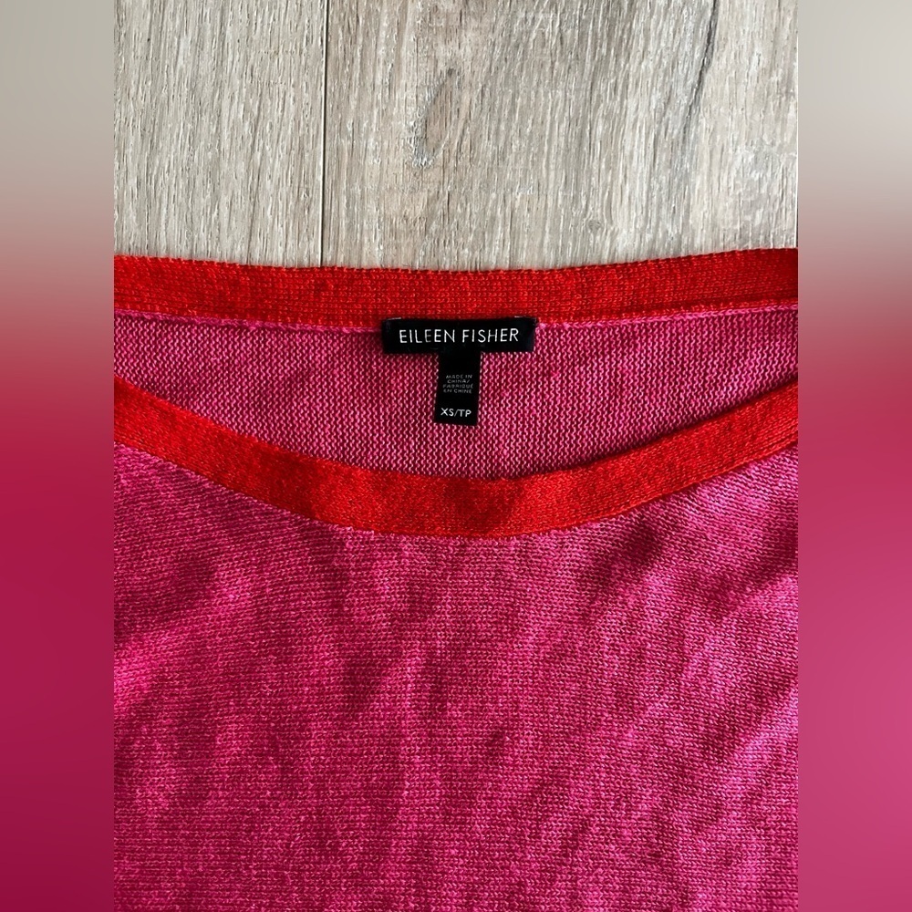 Eileen Fisher Women’s 100% Linen Pink/Red Top 3/4 Sleeves Bateau Neckline - XS - Picture 2 of 7